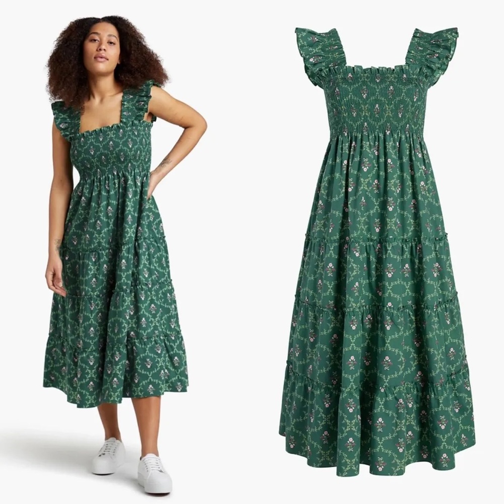 Hill House - The Ellie Nap Dress - Emerald Trellis